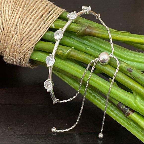 Silver-tone CZ Cubic Zirconia Slider Bolo Bracelet - Picture 10 of 14